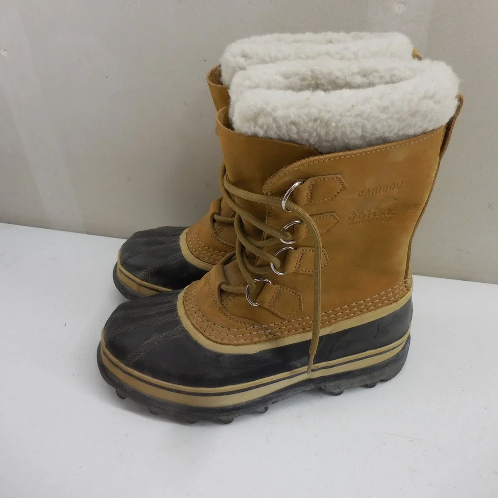 Sorel Caribou Waterproof Winter Snow Boots Buff Tan Black NL1005-280 Womens 8